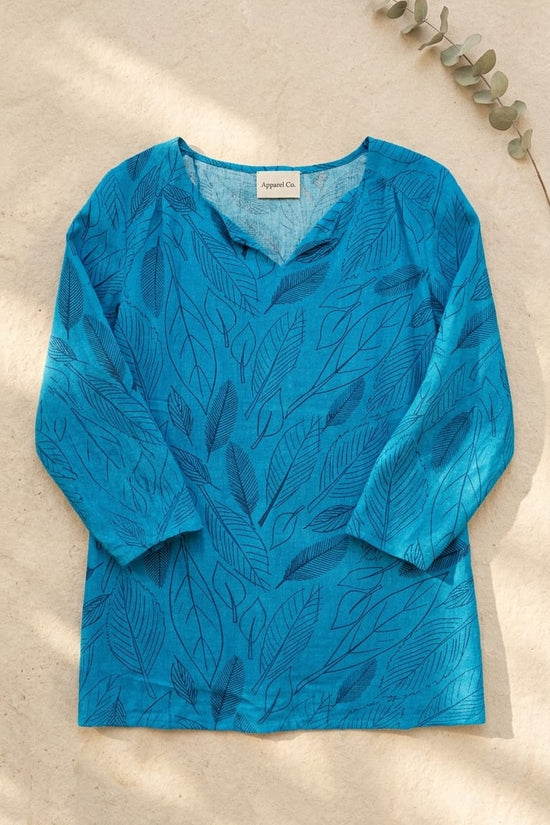 Teal Leaf Print Relaxed Top | Minimal Everyday Wear