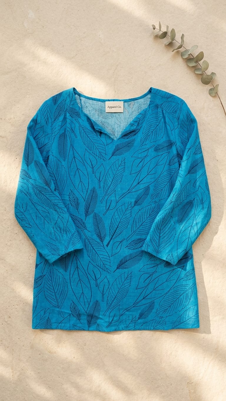 Teal Leaf Print Relaxed Top | Minimal Everyday Wear