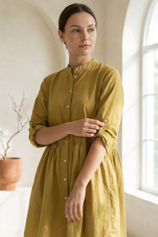 Mustard Cotton Babydoll Dress | Everyday Comfort Chic