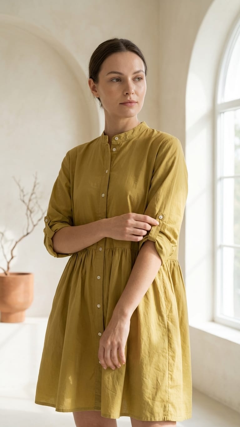 Mustard Cotton Babydoll Dress | Everyday Comfort Chic