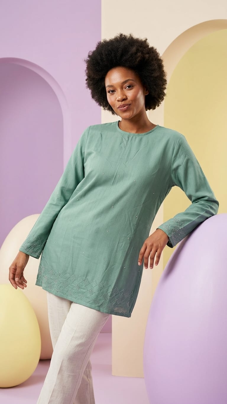 Teal Embroidered Straight Kurti | Elegant Everyday Wear